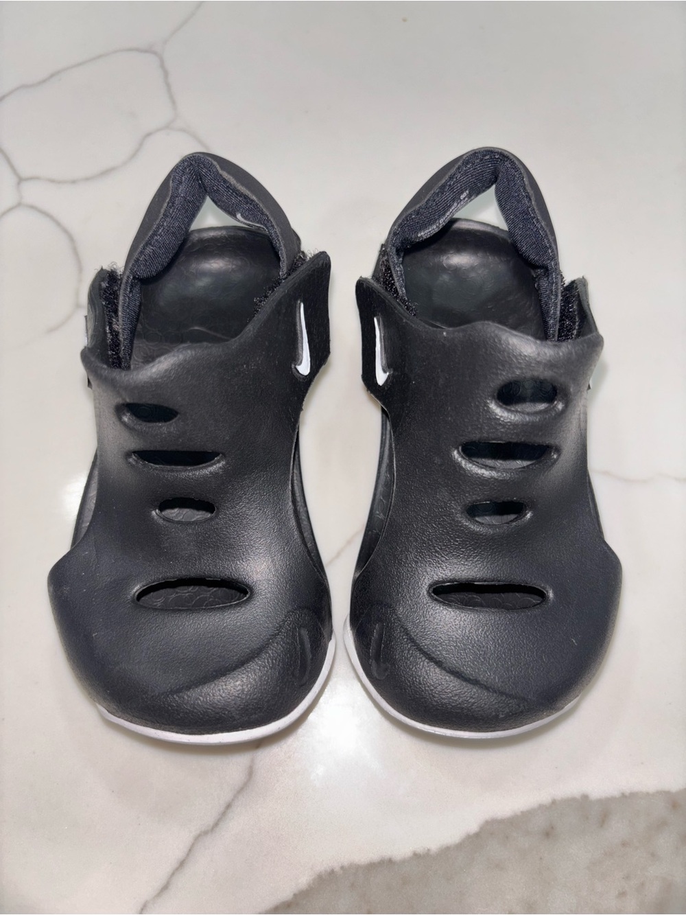 Nike Black Kids Slip-On Water Sandals with White Swoosh